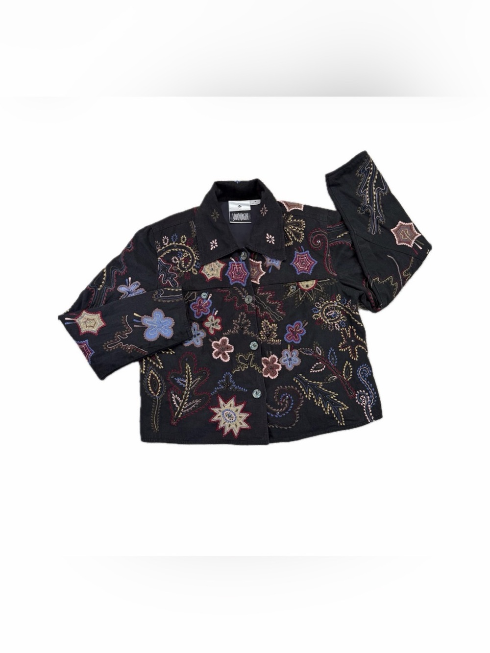 Vintage Yak Magik Floral Silk Patchwork Boho Womens Jacket Black Cotton Nepal M